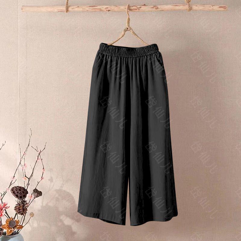 Cotton Wide-Leg High Waist Elastic Cropped Pants for Women - 2026 Summer Collection