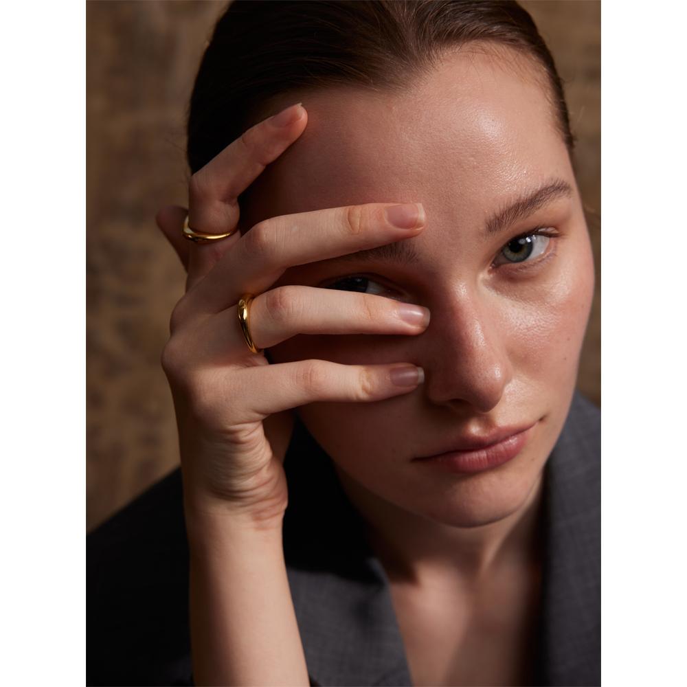 Yhpup Two Styles Same Series Minimalist Unique Stainless Steel Chic Textured Golden Ring 18K PVD Plated Japan Exquisite Jewelry