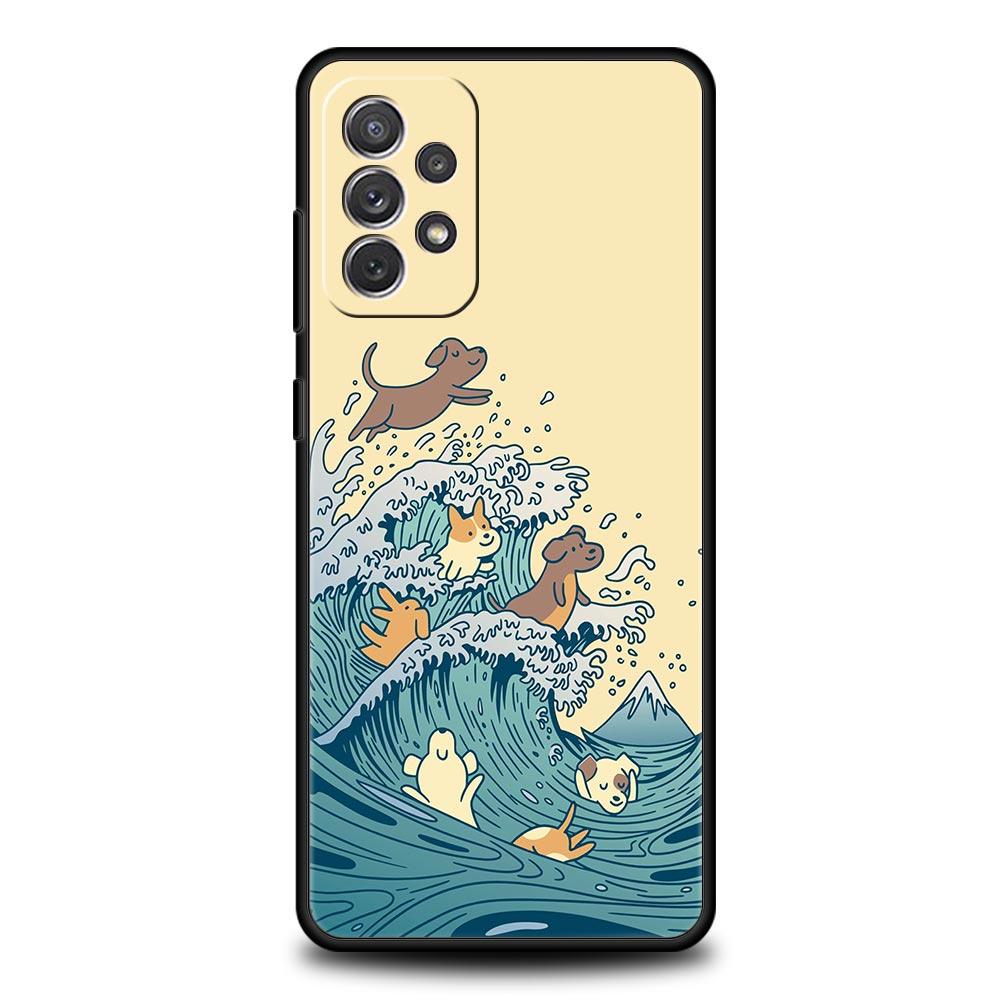 Phone Case For Samsung A13 A51 A71 A41 A31 A21S A11 A03S A12 A32 A52 A23 A33 A53 A73 5G Cover Golden Great Wave Kanagawa Surf