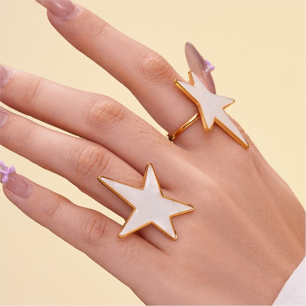 Natural Shell Star Earrings Rings In Stainless Steel With 18k Gold Plated Dangle Earring Ring Statement Jewelry Set for Women