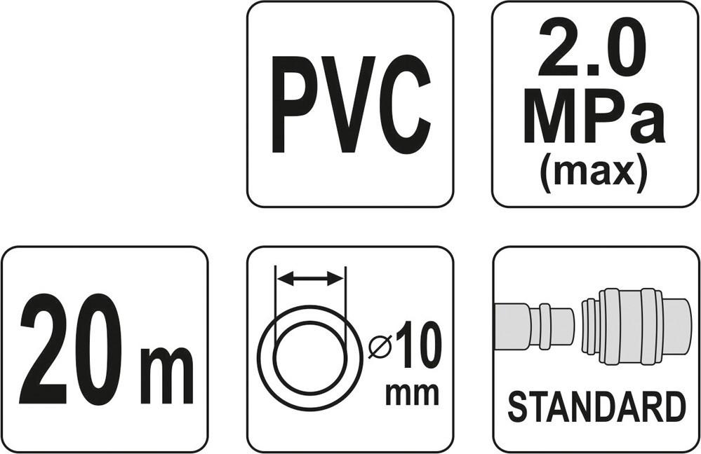 PVC PNEUMATIC HOSE 10mm x 20m WITH QUICK COUPLINGS / YT-24225 / YATO