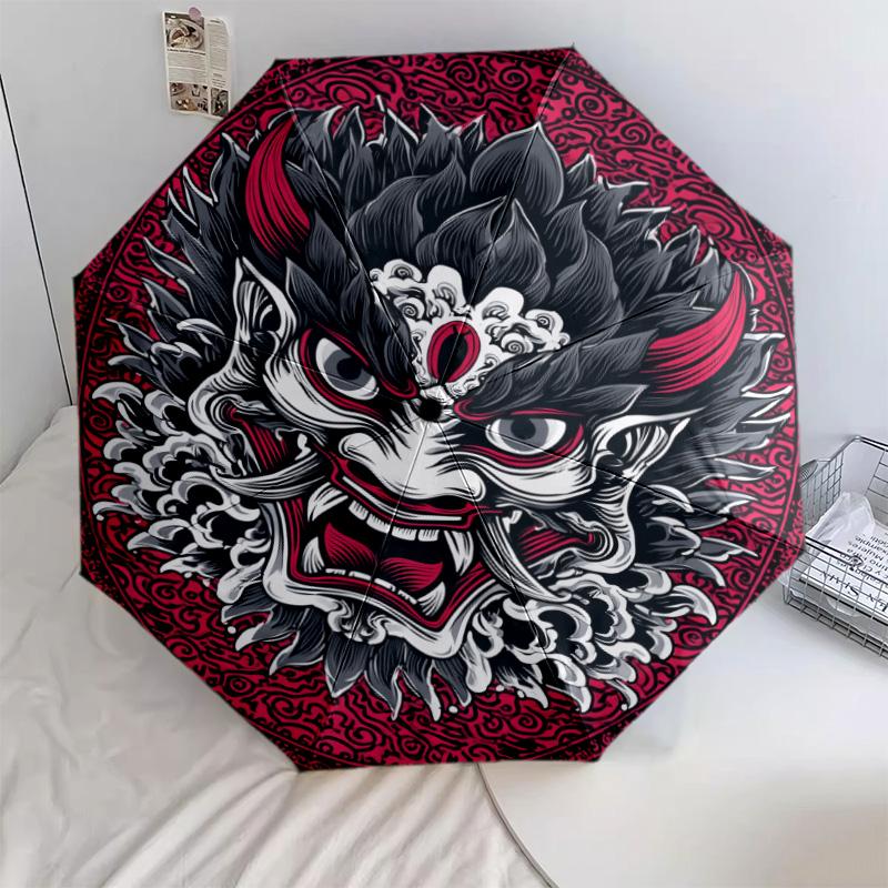 Demon Pattern, Automatic Folding Umbrella, Portable and Foldable Design, 8 Ribs, a Christmas or Birthday Gift.