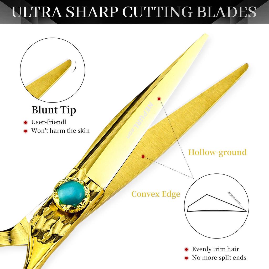 6.0" Gold CNC Hairdressing Scissors - Straight Barber Shears with Tooth Blade