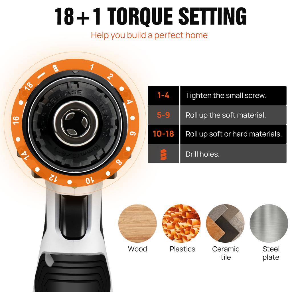 Cordless Drill Driver Kit with Battery,2 In 1 Electric Screwdriver Driver Tool Kit 45 N.m, Dual Speed 3/8 Inch Keyless Chuck