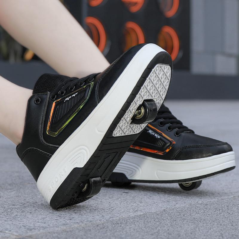 Children's Runaway Shoes Boys and Girls Adult Double Wheel Roller Skating Shoelaces Wheel Shoes Students Low-top Casual Shoes Universal No
