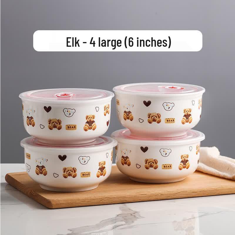 Qiwai 3-Piece Ceramic Microwave & Fresh-Keeping Bowl Set