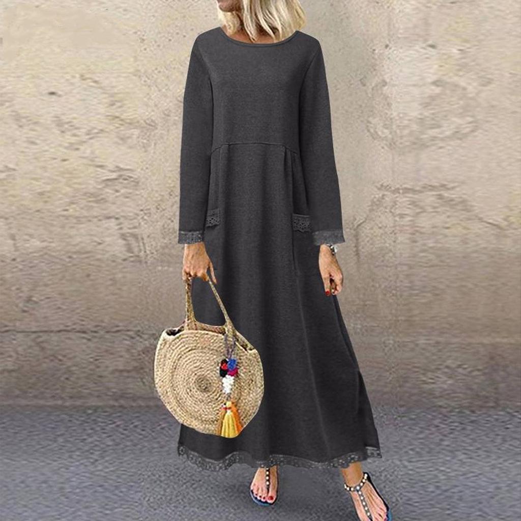 Women's Casual Loose Comfortable Knitted Lace Long Dress Padded Dress