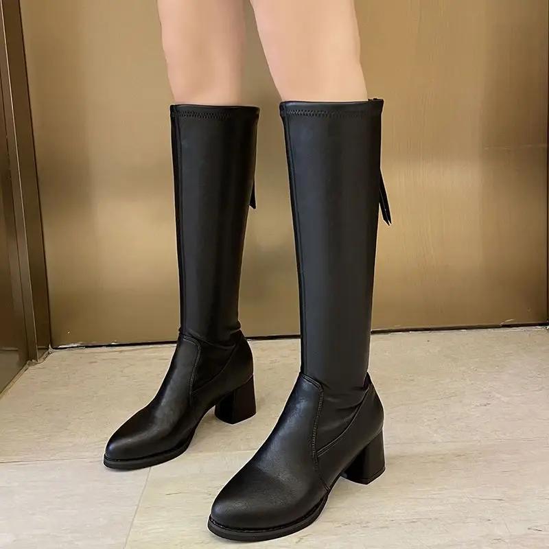 Fashion Women's Long Boots Autumn Winter 2024 Ladies Knee High Shaft Shoes New In on Promotion Fashion Gyaru Designer Luxury Goth Pu Hot