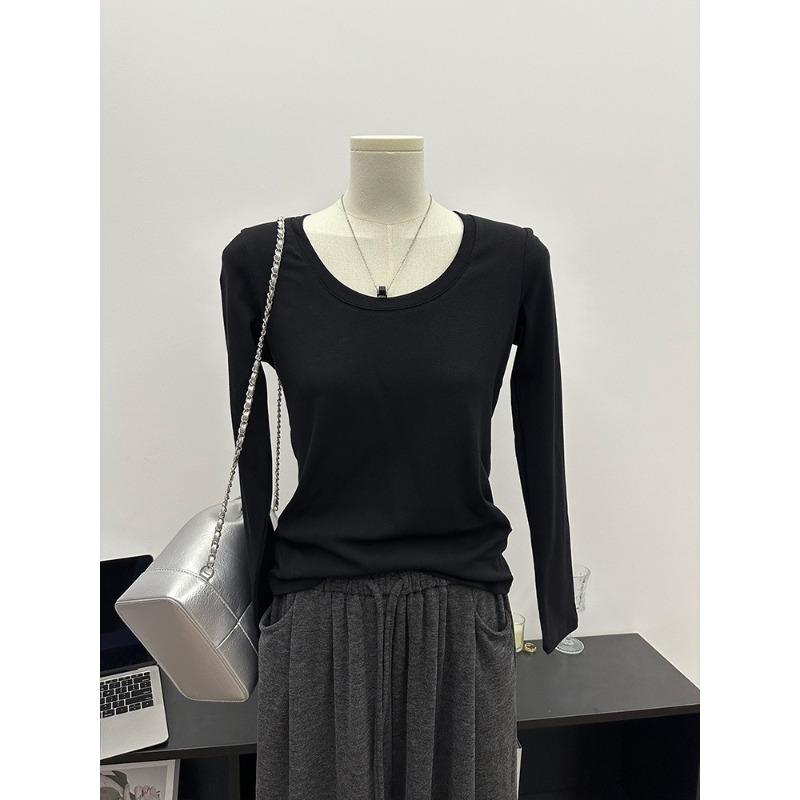 Basic collar, shoulder slim-fitting bottoming shirt, women's spring simple inner top, white long-sleeved shirt