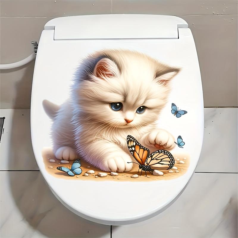 

2D Flat, Self-Adhesive Cat & Butterfly Bathroom Toilet Sticker Suitable for Ceramic Surfaces - Self-Adhesive Irregular Shape Toilet Decal M00028