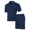 Fashion Summer Men's Casual Trendy Solid Color 2 Piece Set Short Sleeve Turn-down Collar T-shirts Knee Length Short