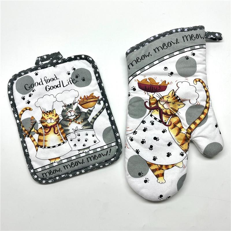 2Pcs/set Vintage Colorful Printed Cotton Heat Resistant Table Placemat With Oven Mitts Baking Glove Kitchen Tool