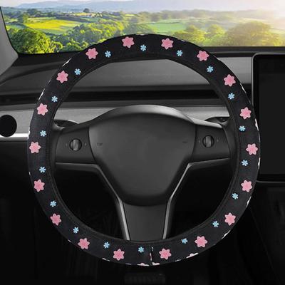 Floral Pattern Steering Wheel Cover Universal 15 Inch Breathable Anti-Slip Steering Wheel Protector Sweat Absorption Washable Car Accessories