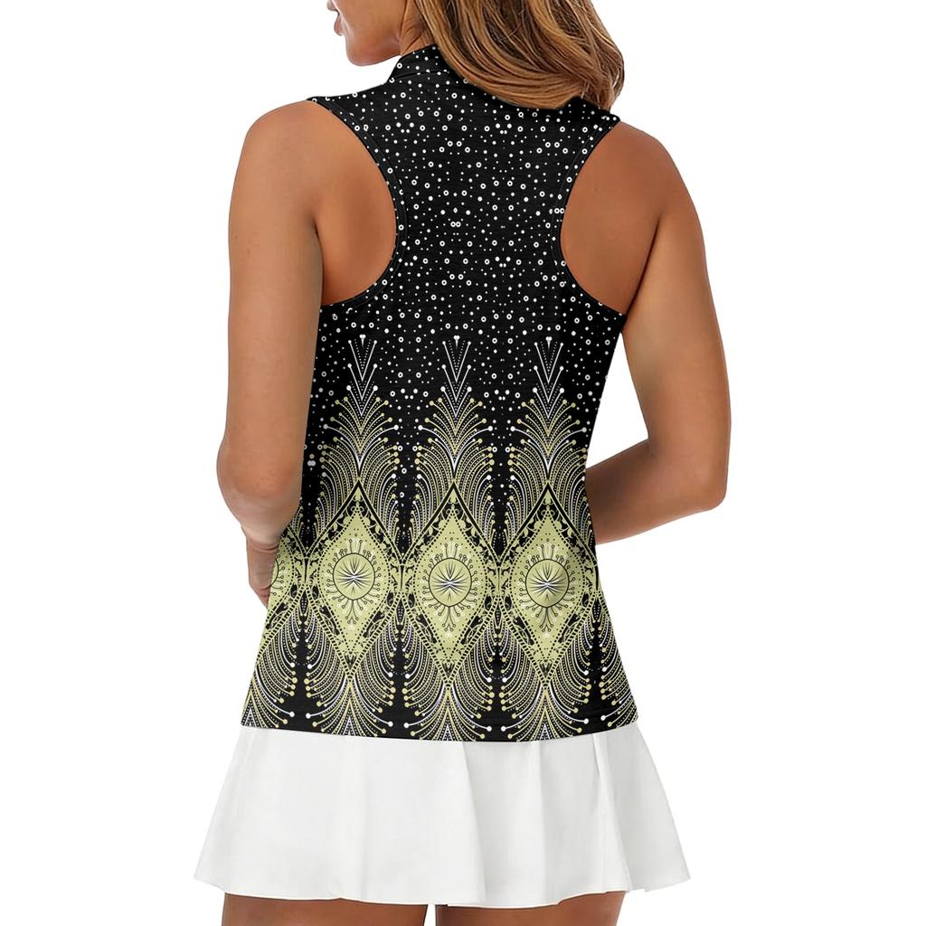 Camiseta de Golf sin Mangas para Mujer con Cuello de Cremallera y Estampado, Camiseta sin Mangas Deportiva para Deportes y Actividades al Aire Libre