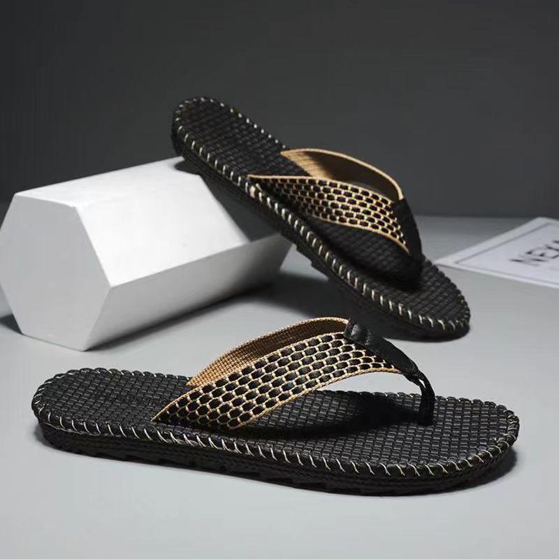 Fashion Flip Flops for Men Summer Outdoor Non-slip Trend Plaid Beach Shoes Casual Fashion Comfortable Breathable Clip Foot Male Slippers