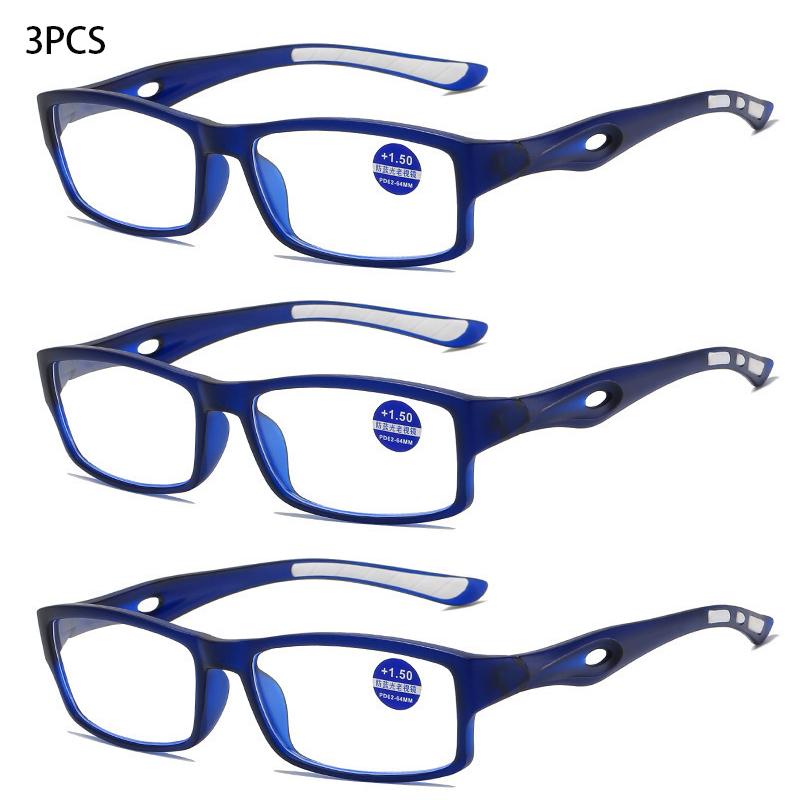 3/5PCS Sport Style Non-Prescription Reading Glasses Anti-Blue Light Rectangular Full Rim Eyewear PC Frame Material