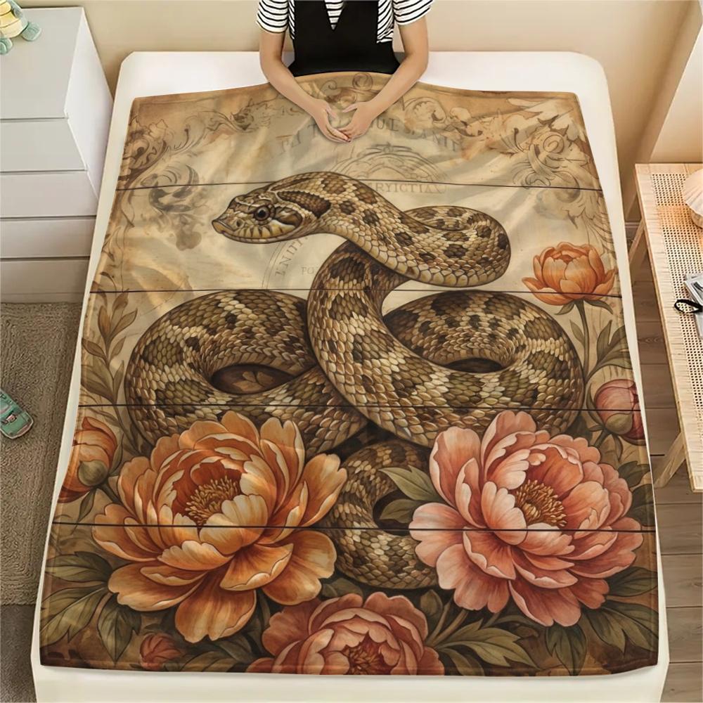 

1PC Retro Spider Snake Print Flannel Blanket, High quality All Seasons, Home Decor, Warmth and Comfort, Perfect for Christmas Gifts 80cm x 120cm