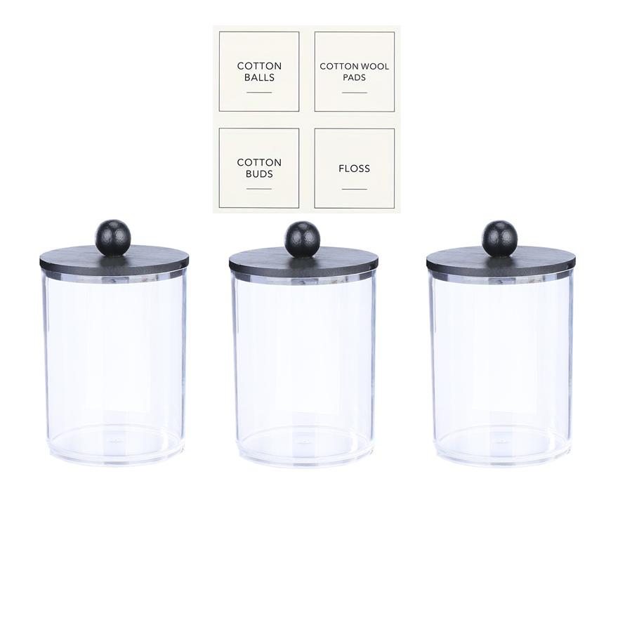 2/3/4 Pack Bathroom Storage Canisters Qtip Holder Dispenser with Lids - 10 oz Clear Plastic Apothecary Jar for Vanity Makeup