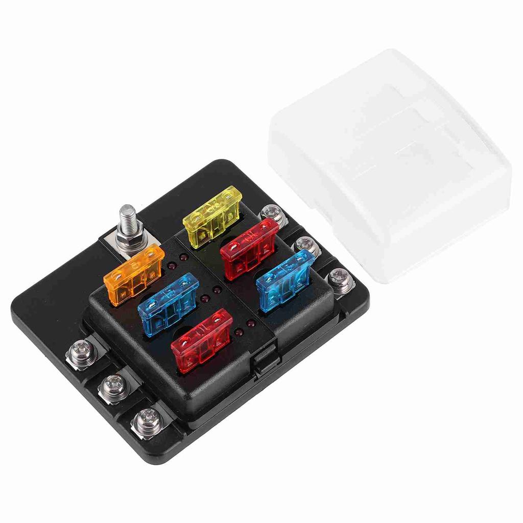 Fuse Holder PBT Box 6 Way Block Board with LED Indicator for Car Marine Boat Yatch