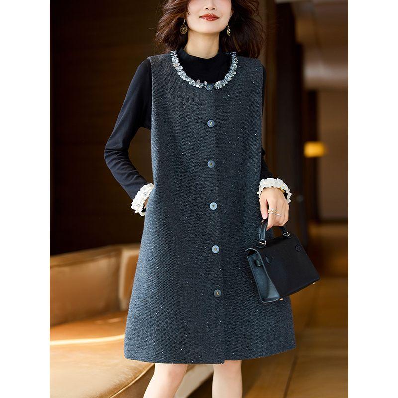 

Sumu Sequin Classic Style Dress Female Early Autumn European Station Large-Sized Skirt 2025 New Arrival Graceful Shift Dress