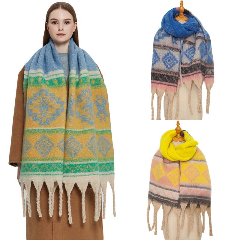 

Осенняя и точечная шаль из круговой пряжи, толстый шарф из мохера, жаккардовая зимняя имитация 185*40cm