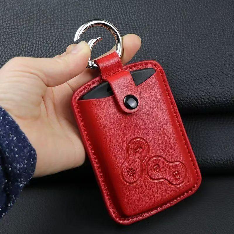 Men Fashion Black Leather Car Key Cover Case Wallet Holder Shell For Car Renault Scenic Keychain