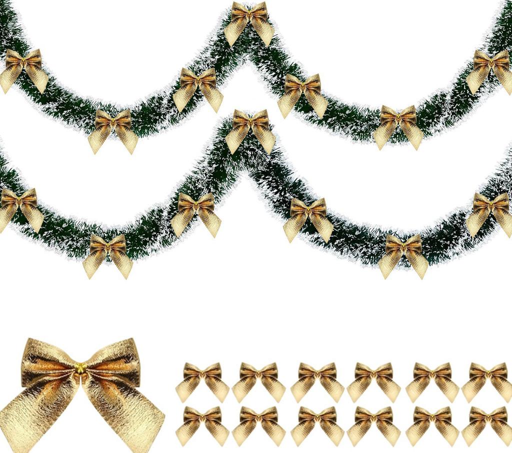 For DIY Wreath Christmas Tree Ornaments New Year Home Table Decor Artificial Christmas Garland Xmas Garlands with Bowknot