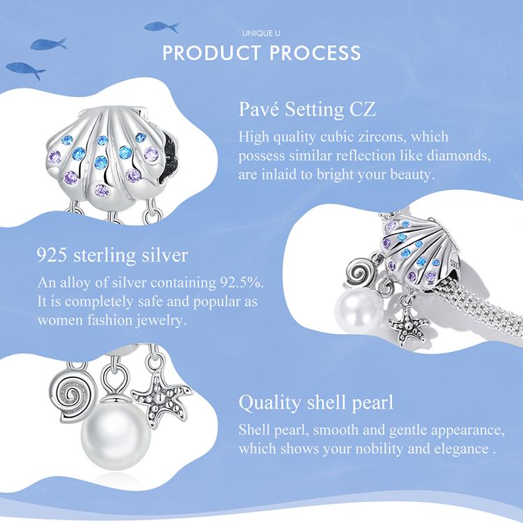 Bamoer 925 Sterling Silver Delicate Shell Pearl Pendant Fit DIY Charms Bracelet & Bangle Summer Beach Series Charms Fine Jewelry