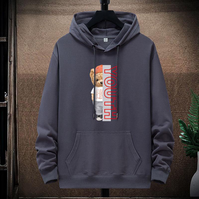 QICED Autumn Thin Section Hooded Printed Sweater Trend Fashion Men's Casual Comfortable Pullover Tops