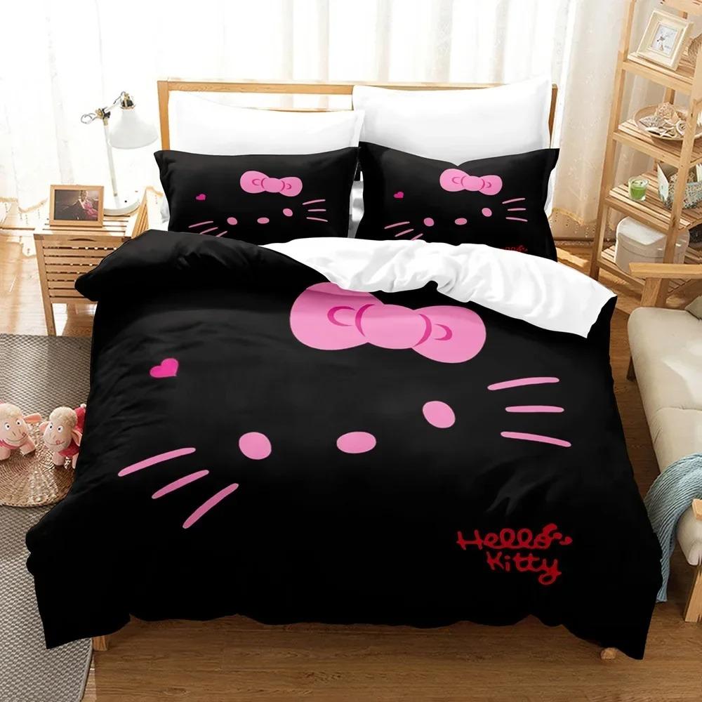 

Sanrio Kuromi HelloKitt Kawaii Cartoon 3D Digital Printing Quilt Cover Pillowcase Bedding Three-piece Set Cosplay Best Gift 135X200cm-2pcs