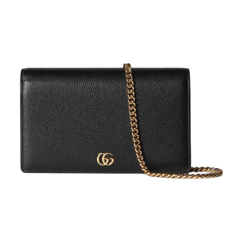 Gucci Marmont brand logo chain design cowhide shoulder bag women's black