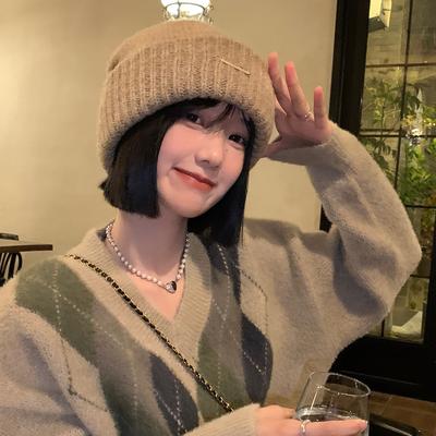 Wool Hat Women's Autumn and Winter Versatile Face Small Knitted Hat Big Head Circumference Warm Ear Protection Hat