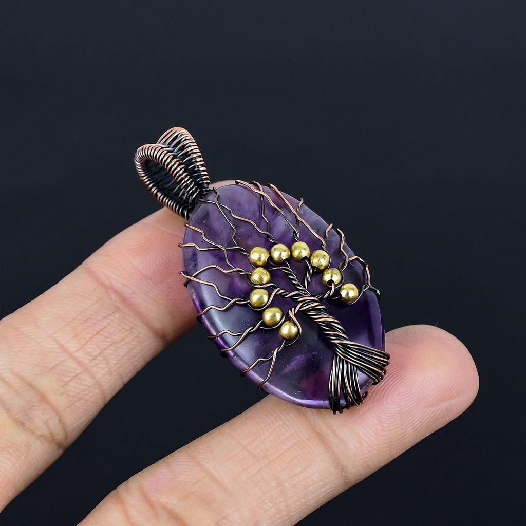 Amethyst Pendant Gemstone Jewelry, 999 Copper Wire Wrapped Pendant, Gift For Women Handmade Pendant