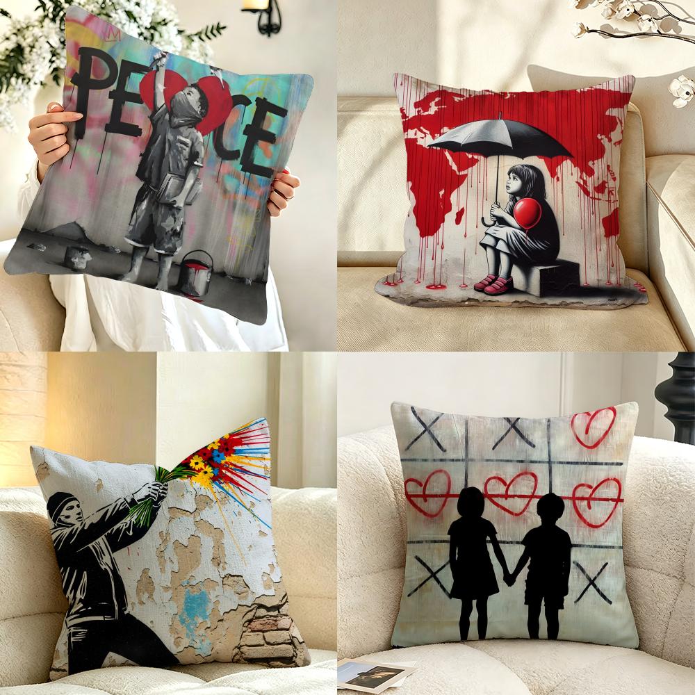 Artist BBanksy Cushion Cover Pillow Case Antidustmite Pillowcase Silky Short Plush Sofa Cushion Cover Hot