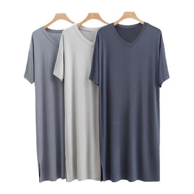 Heren Zomer Nachthemd Modal Pyjama Ronde Hals Eenvoudig Raglanmouwen T-shirt Jurk Casual Los Grote Maten Thuiskleding