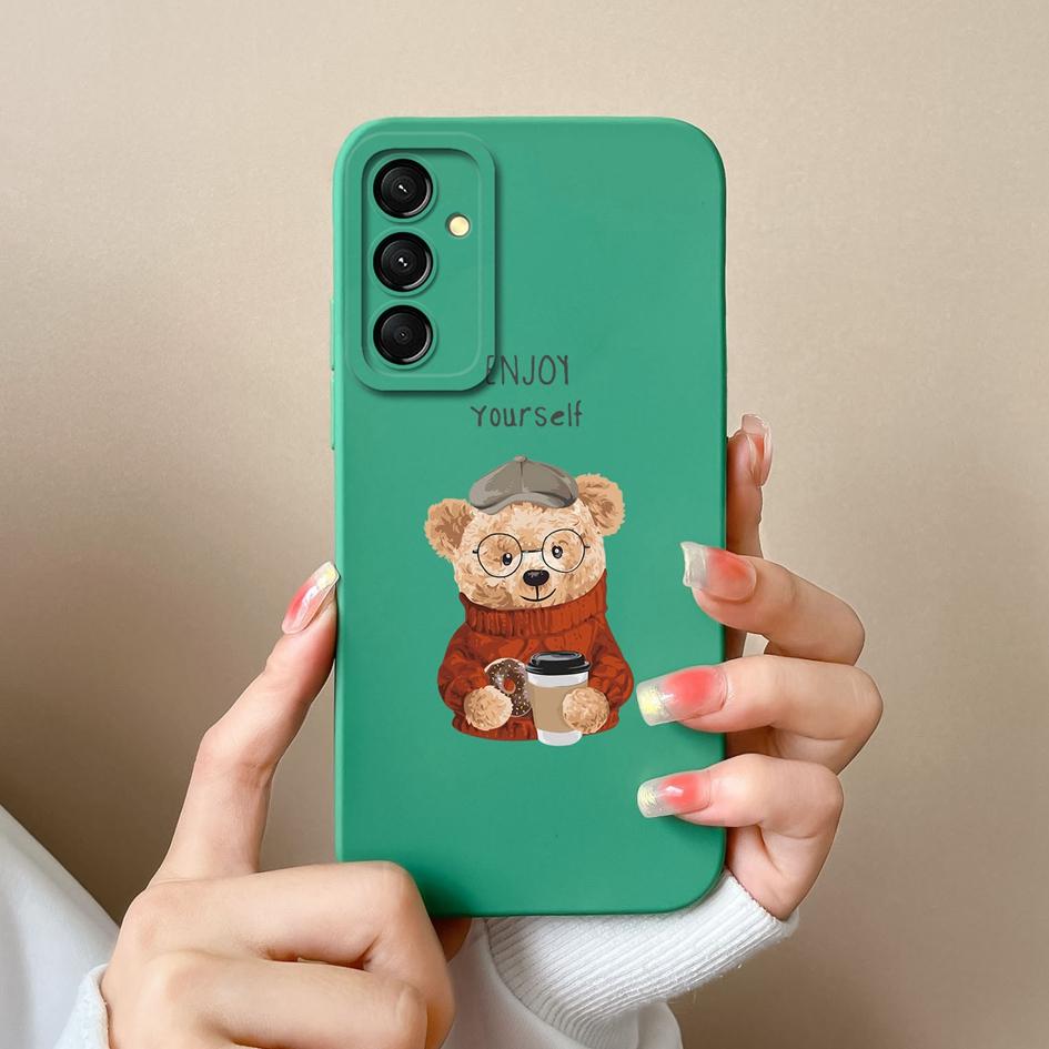 Roztomilý kreslený medvídek panda kryt na telefon pro Samsung A16 M55 A06 M35 S24 FE C55 5G pouzdro Super nárazuvzdorné proti pádu Tekuté silikonové pouzdro pro Samsung Capa