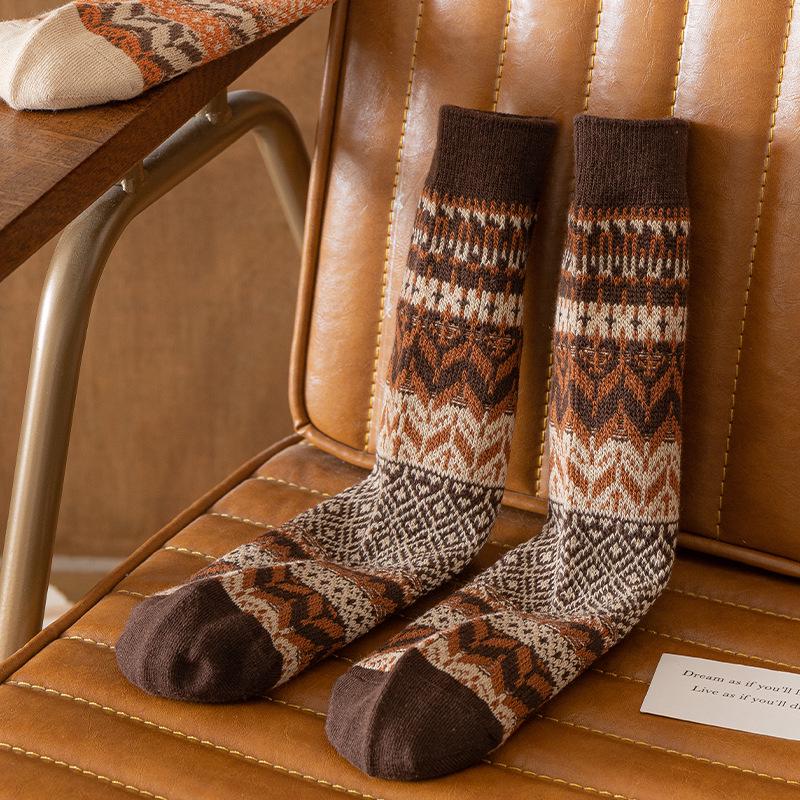 Japanese Retro Ethnic Style Colorful Cotton Mid-Tube Stacked Socks for Women