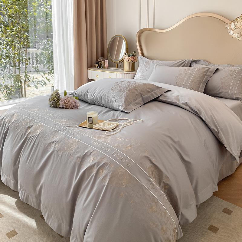 Maternal And Infant Grade Class A 100 Long-Staple Cotton Four-Piece Set, High-End Pure Cotton Cotton Embroidery Simple Atmospheric Bed Sheet Mattress