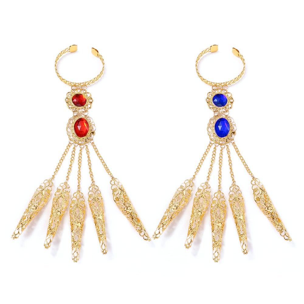 Schmuck Geschenk Hohl Blau Edelstein Knuckle Ringe Goldene Finger Armband Bauchtanz Armband Nagel Ringe