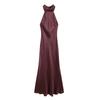 Kaslead New Arrival Women's Clothing Fashion Style Fashion Hanging Collar Silk Satin Texture Length Dress 8739331