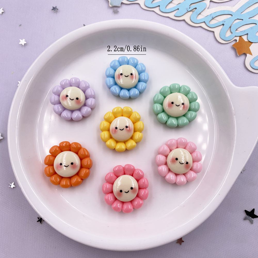 14pcs Resin 22mm Cute Colorful Smile Sunflower Figurine Flatback Cabochon Stone DIY Scrapbook  Decor Jewelry Crafts Accessories