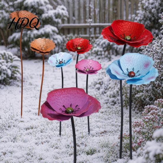Unique Metal Floral Arrangement 2Pcs Flowers for Outside Decorative Garden Stakes Flower Bed Decor Plant Year-round Decorations Art Outdoor