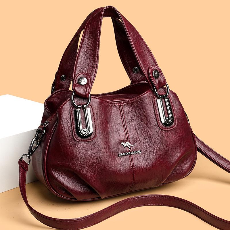 

Вместительная многосекционная наплечная сумка-тоут - Европейский и американский стиль для женщин среднего возраста 28*12*17 cm вино красного