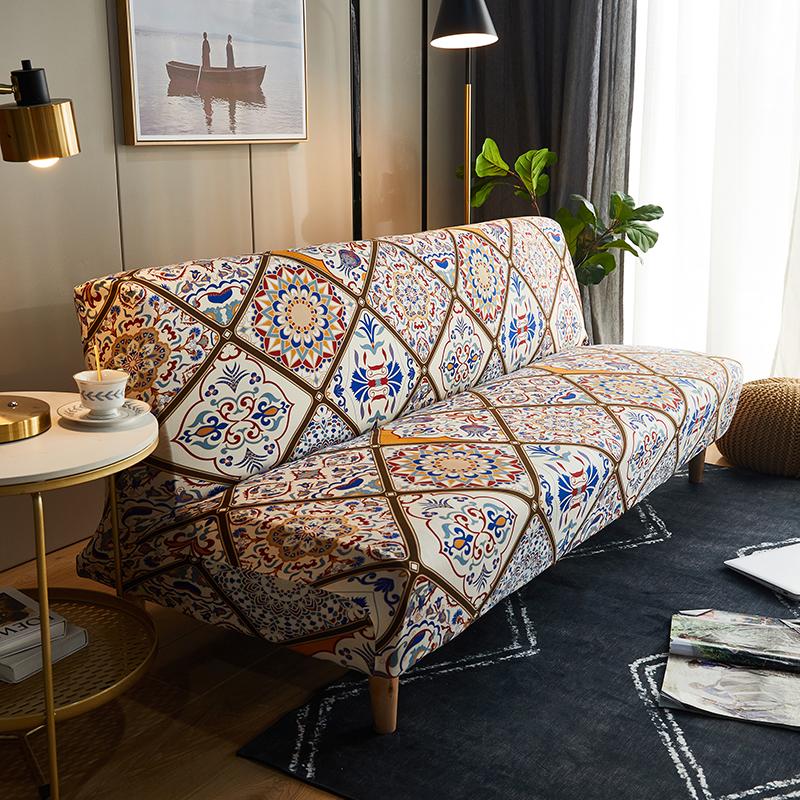 Plaid Elastic Bedspread on The Folding Sofa Bed Covers for Living Room Big Couch Cover Long Chair Without Armrests Slipcovers