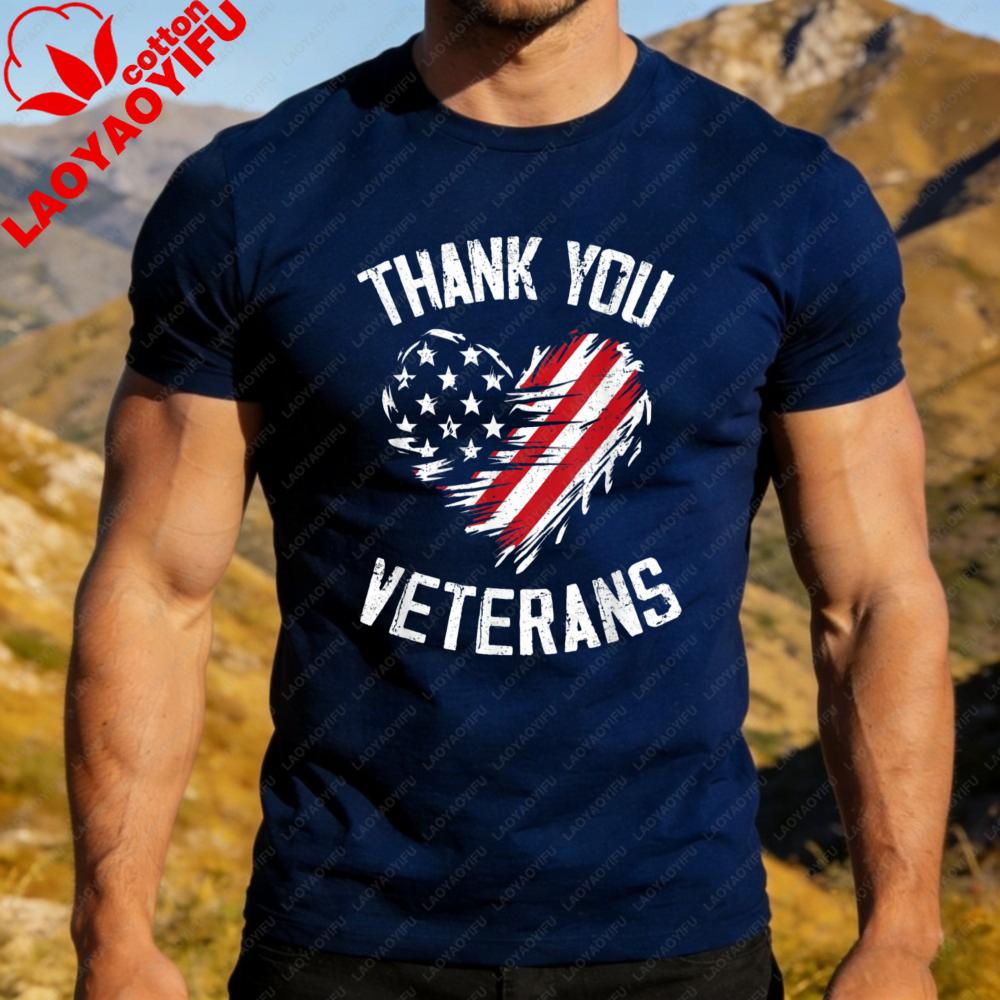 Thank You Veterans Patriotic Shirt American Flag Heart Printed Tshirt Memorial Day 2026 TShirt Men Women Crewneck Cotton Tee