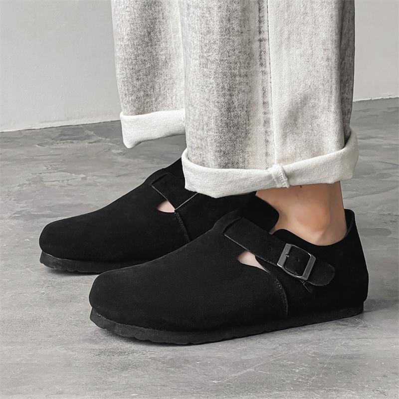 Fashion Outdoor casual fashion men's shoes High quality soft wood flat bottomed comfortable Versatile Boken four season single shoes