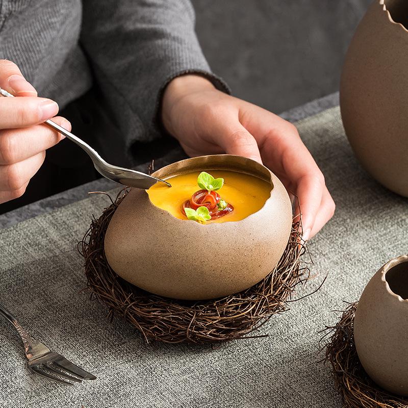 Creative Ostrich Eggshell Dessert Bowl - Unique Ceramic Tableware for Cold Drinks & Barbecue