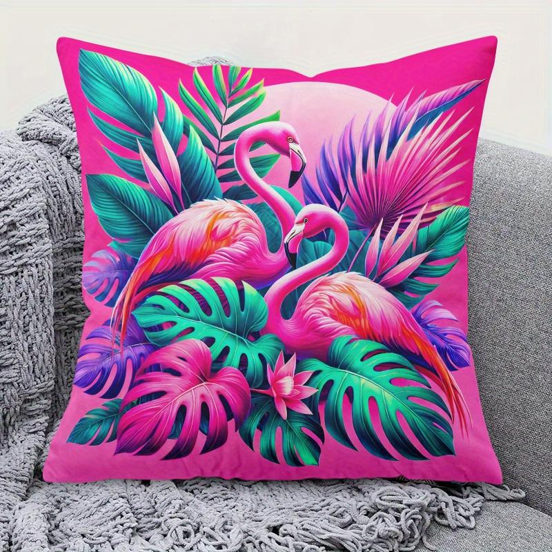 Pandara Jewelry Unisex 1Pc Flamingo Tropical Greenery Throw Pillow Cover,Suitable For Sofa,Bedroom,Living Room,A Vibrant Gift For Vacation Style Lovers