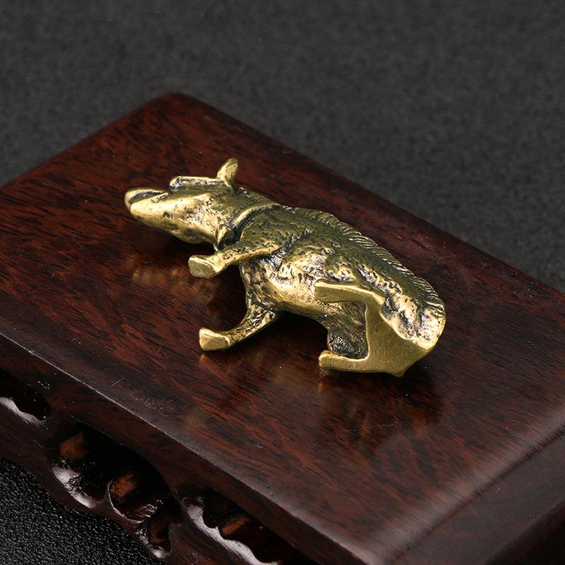 Brass Hyaenidae with Glasses Statue Miniatures Figurines Desktop Ornaments Vintage Home Decorations Accessories Crafts