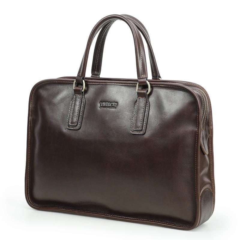 Men Full Grain Waxed Leather Briefcase Fits 14 Inch Laptop Business